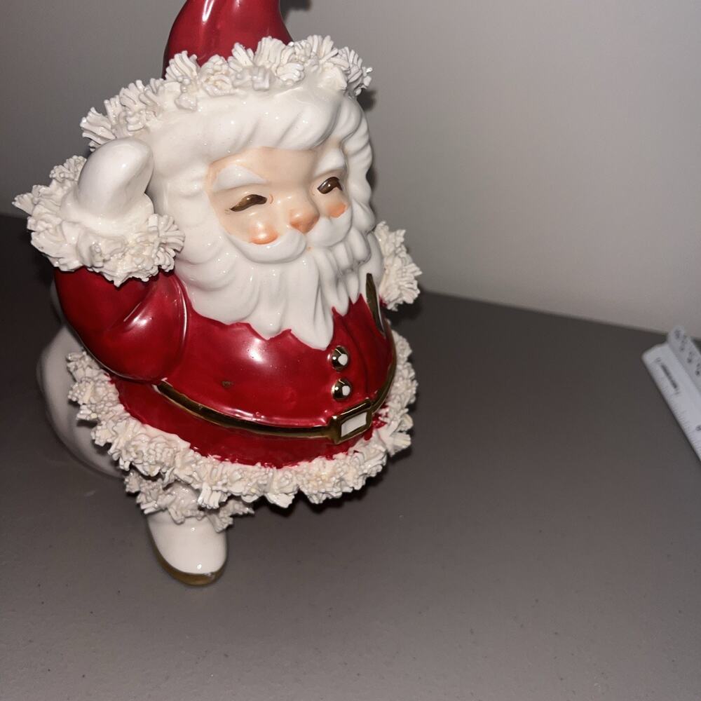 Napco Creations MCM Spaghetti Santa Christmas Planter w/Gold Trim S 413 A, 7.5" - Picture 8 of 16